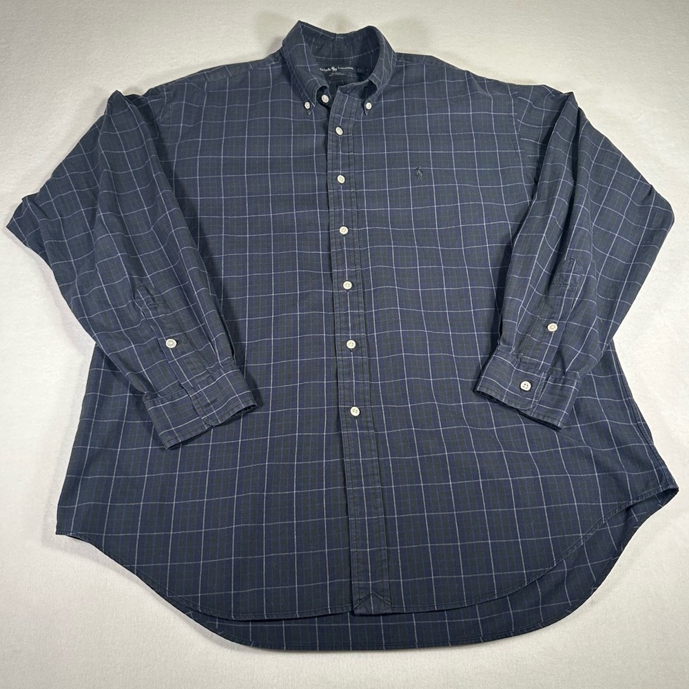 Ralph Lauren 100% Cotton Dress Shirt Black Blue Button Down Collared Size L